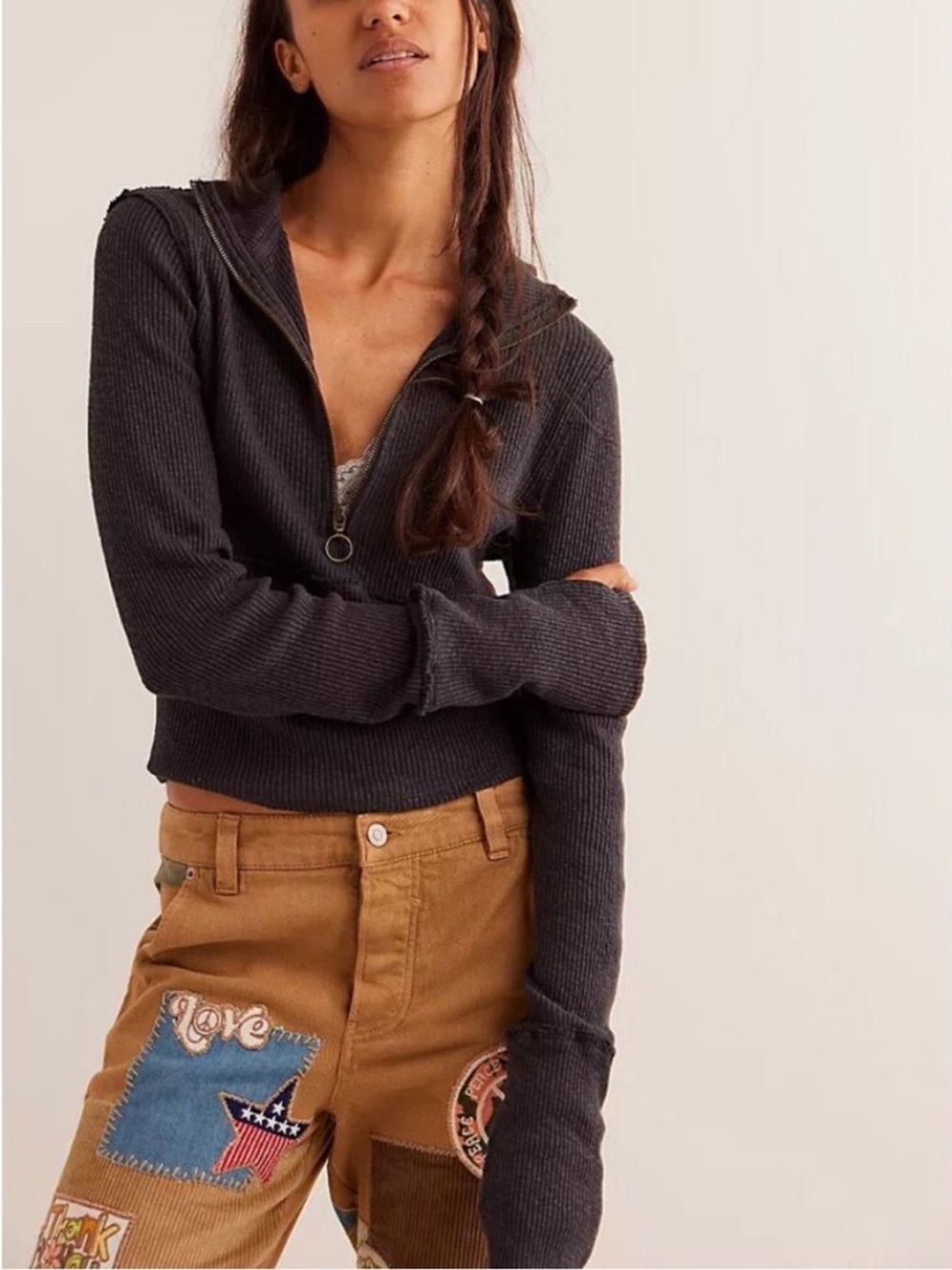 FREE PEOPLE We The Free Midnight Half Zip Black
